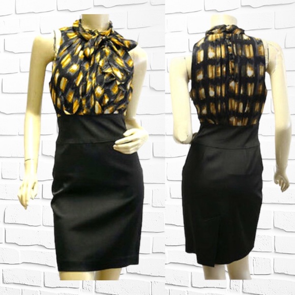 BGBG MAXAZRIA Silk Sheath Dress Ruffle Tie, Halter Top, Mid Length, Sleeveless - Picture 12 of 12